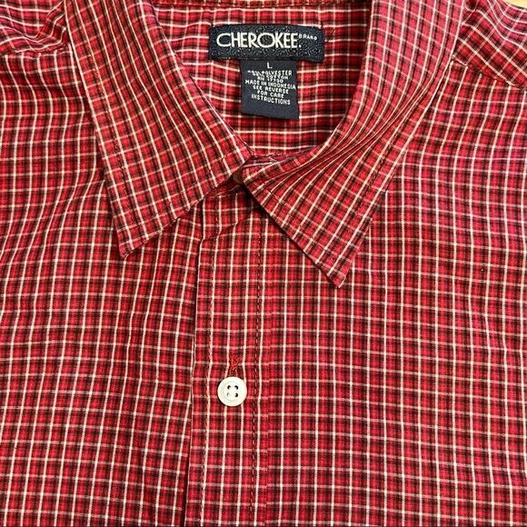 Men's Short Sleeve check plaid red Shirt by Cherokee size L - Picture 5 of 8